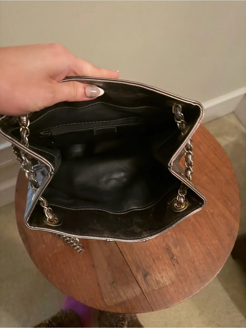 Vintage CHANEL Metallic Silver Quilted Leather Shoulder Bag with CC Logo